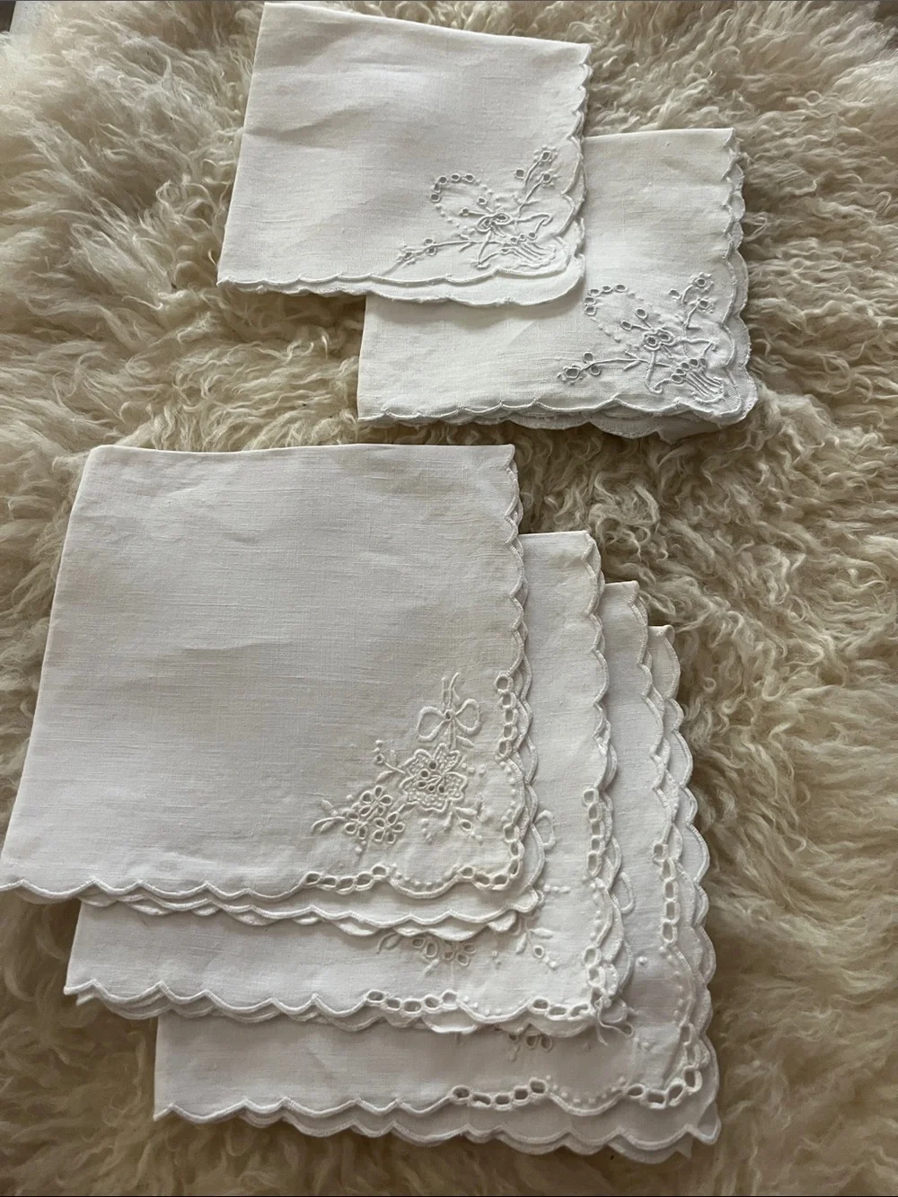 Set of White Embroidered Linen table napkins